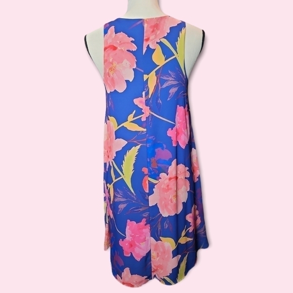 Colorful Large Floral Print Lightweight Flowy Sleeveless Mini Dress Size Small - Picture 4 of 6